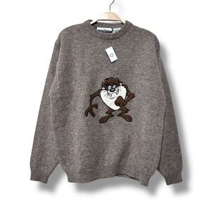 NWT Vintage 90s Warner Bros. Looney Tunes Tasmanian Devil Brown Wool Sweater XS